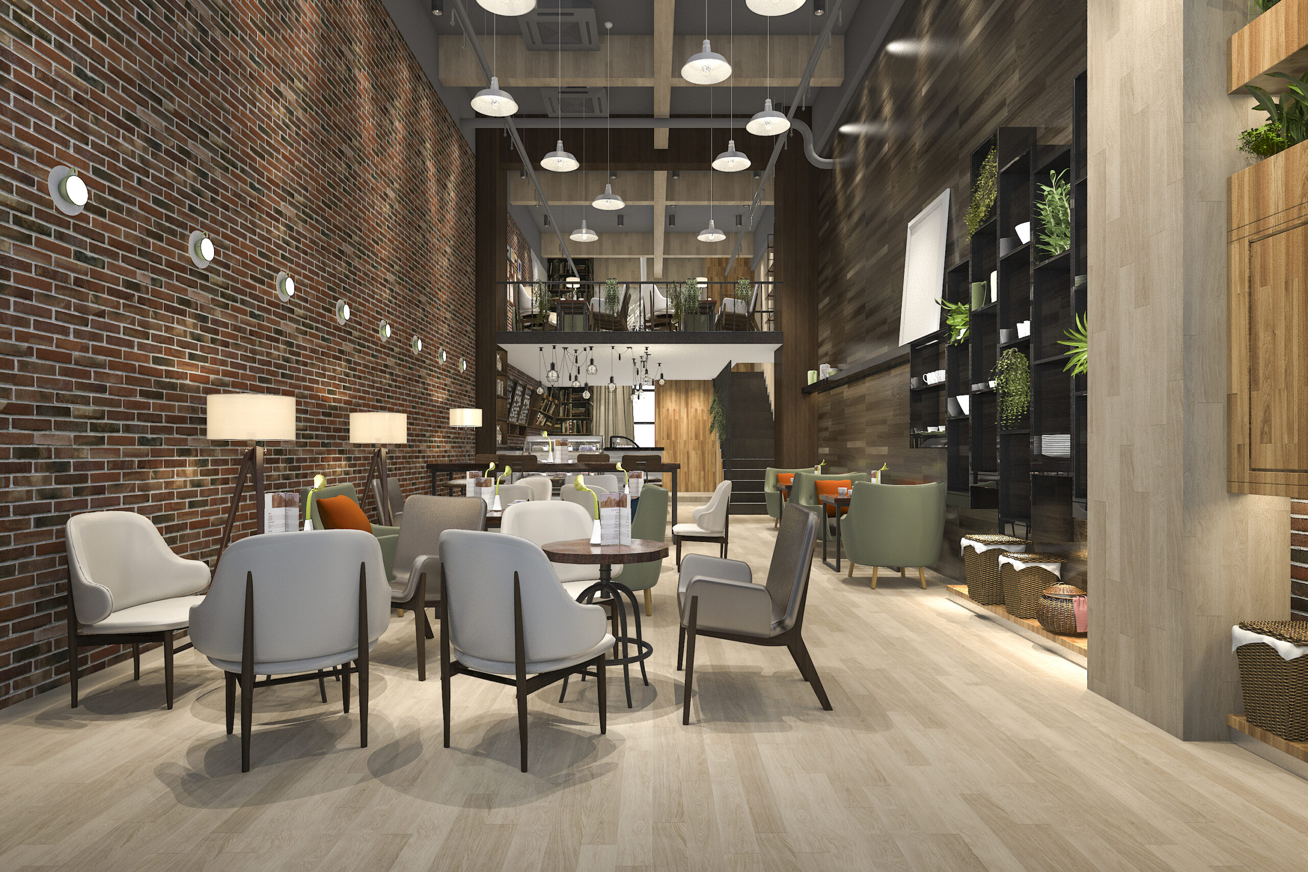 3d rendering loft luxury hotel reception cafe lounge restaurant scaled